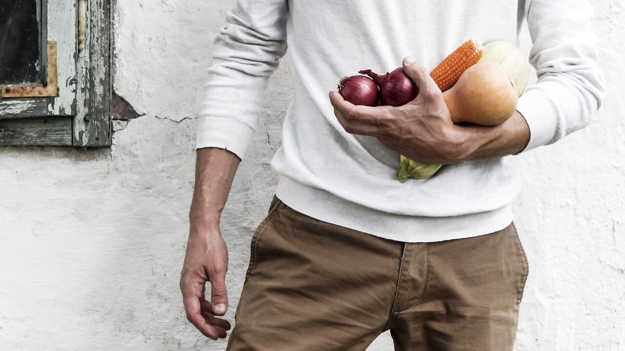 man with healthy food for strength